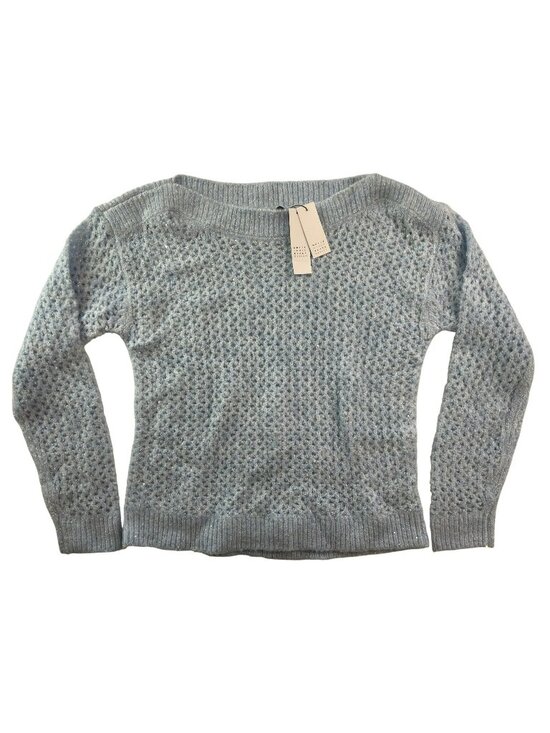 White House Black Market Sweaters - White House Black Market Shimmer Open Stitch Sweater Boat Neck Blue Women's Sz M